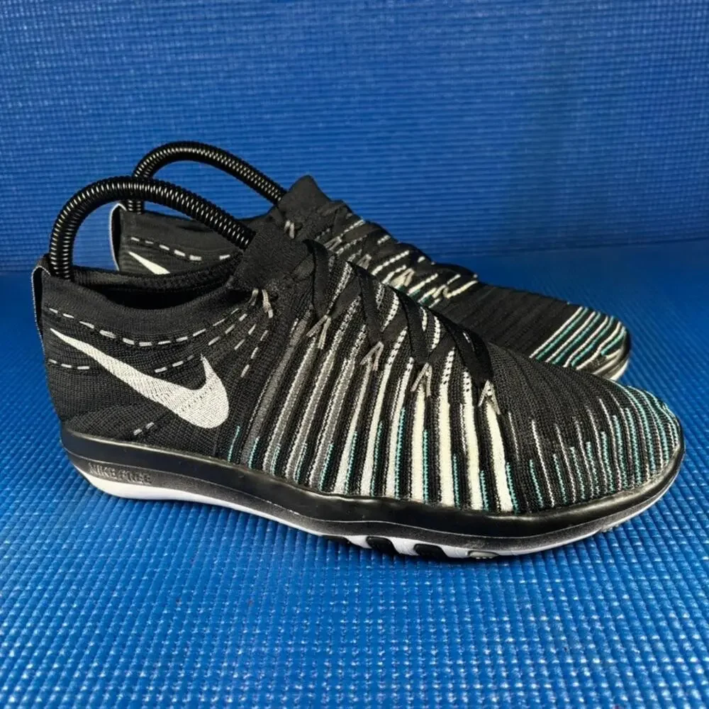 🔴 Nike Free Transform Flyknit Women`s Size 7 Black Athletic Shoes 833410-001